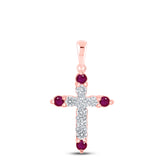 1/3CTW-DIA NK 1/4CT-RUBY NATURAL GEM CROS PENDANT